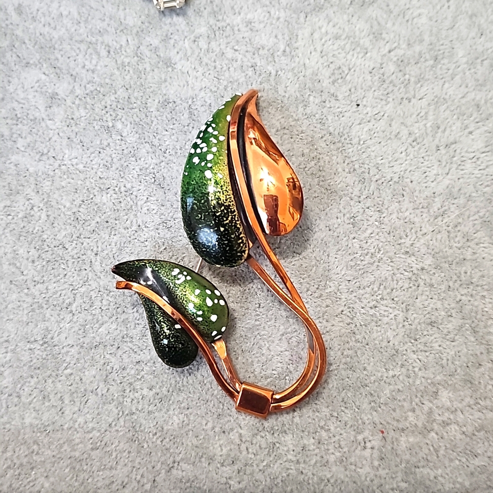 Matisse Renior Enameled Copper Leaflet Brooch